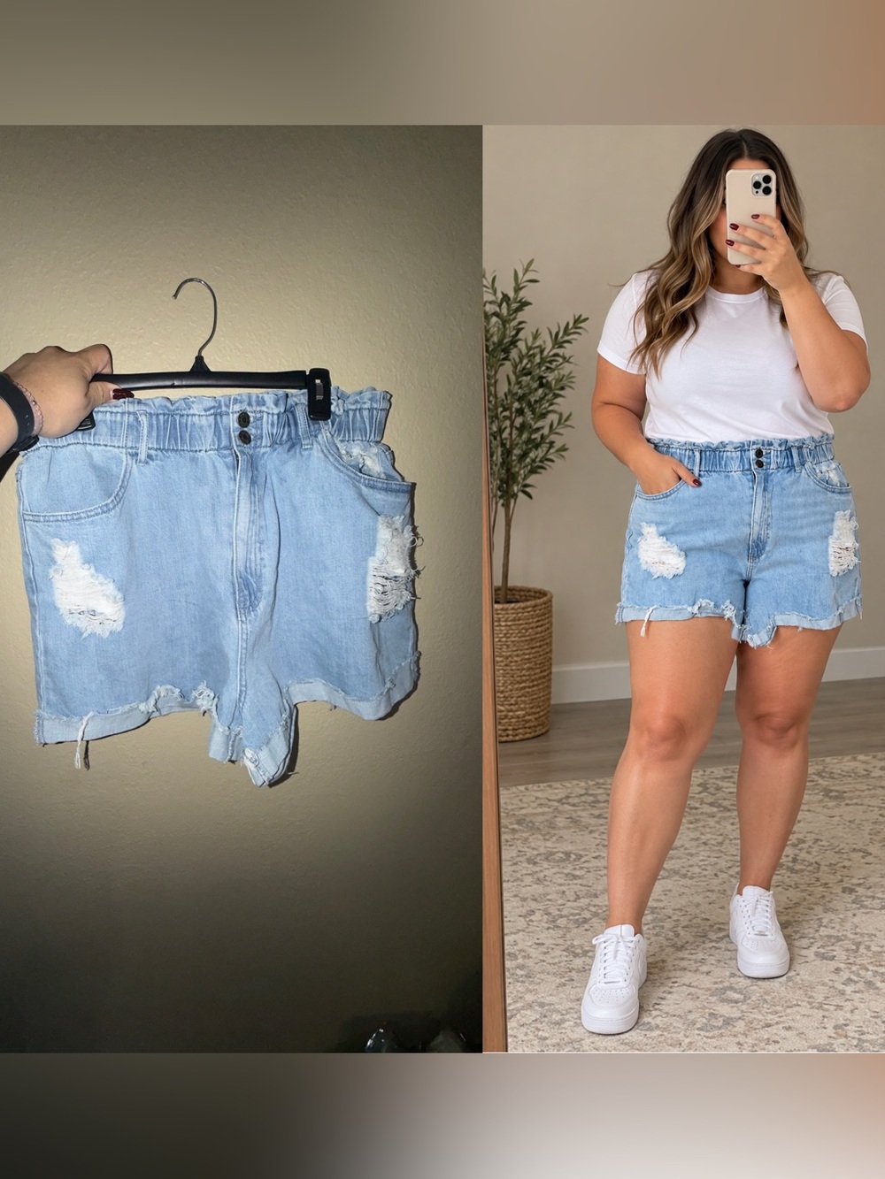 Show Me Your MuMu Light Blue Paperbag Waist Distressed Denim Shorts